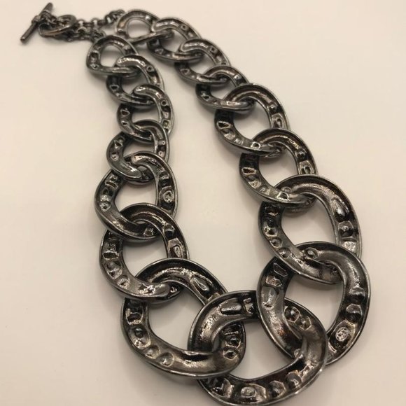 Vintage Kenneth Jay Lane (KJL) Gun Metal Rhinestone Chain Link Necklace - Picture 4 of 8